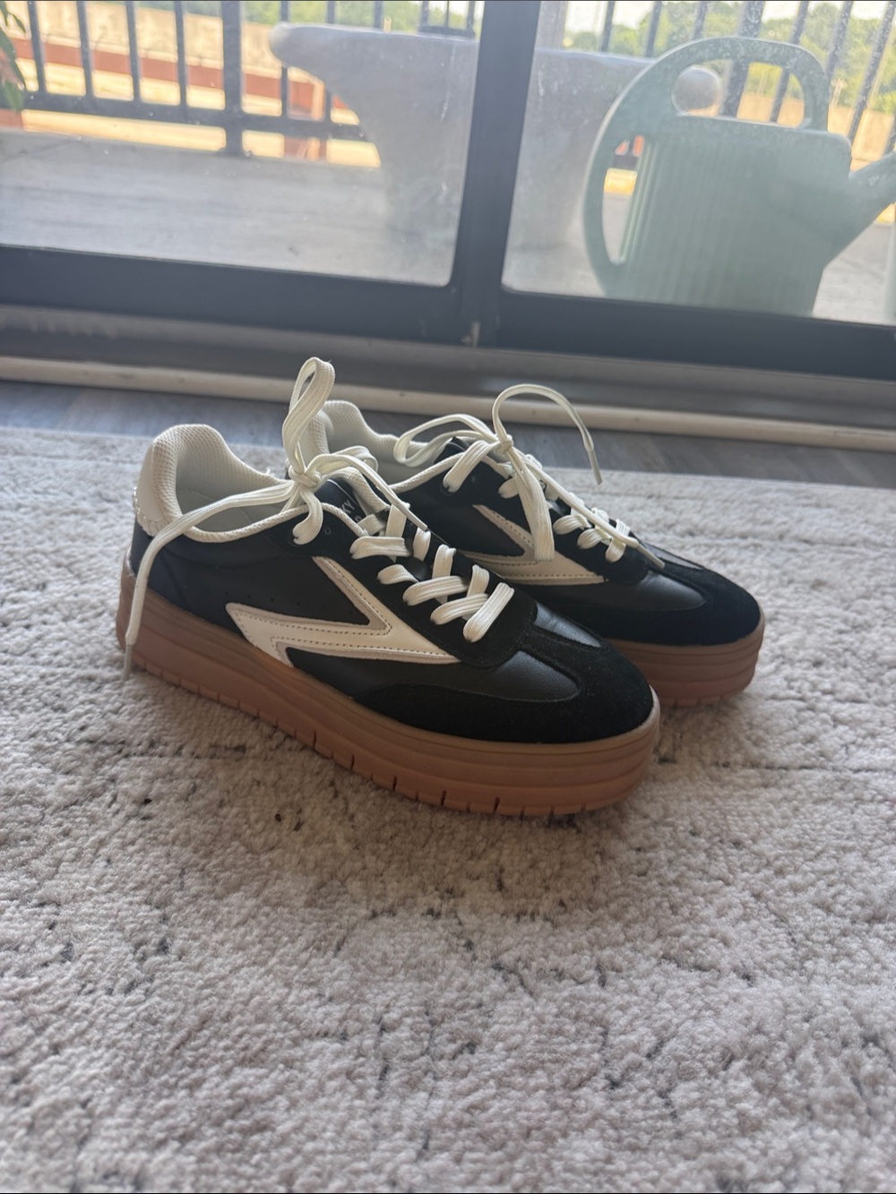 Women's Black and White Platform Sneakers with Gum Sole